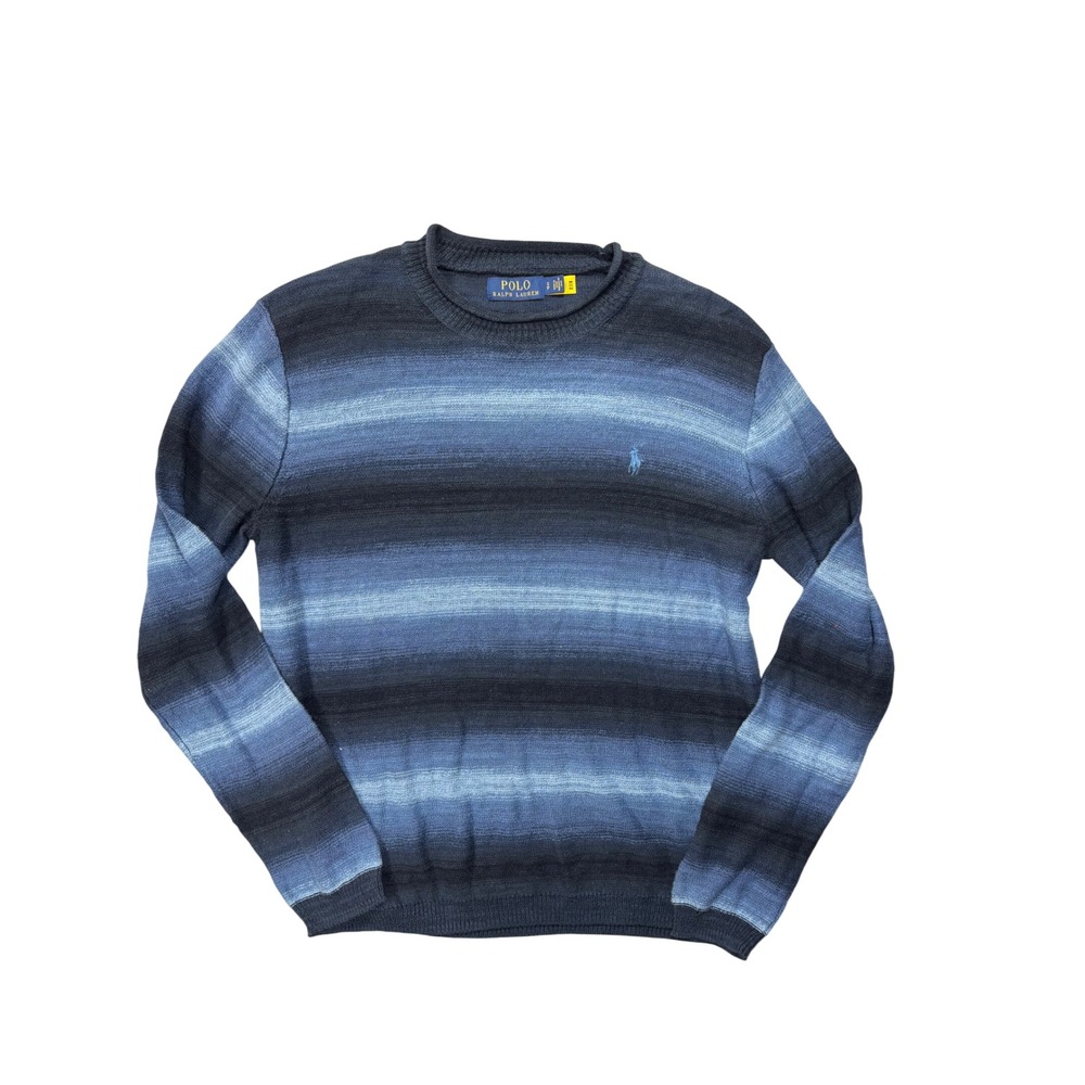 Polo Ralph Lauren Sweater Small Blue Ombre Striped Cotton Linen Crewneck Knit